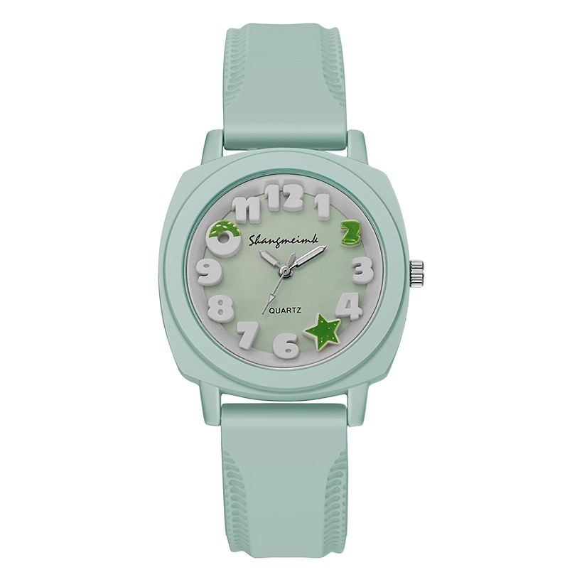 Reloj de silicona en relieve, reloj de moda informal para mujer, correa de cuarzo cuadrada, color caramelo simple, venta al por mayor