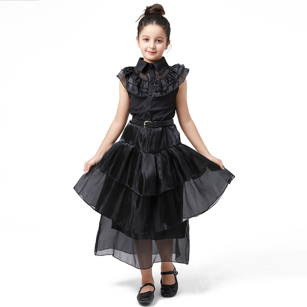 Adams cos ropa vestido de gasa Miércoles Adams negro vestido de gasa Adams Cosplay ropa en stock