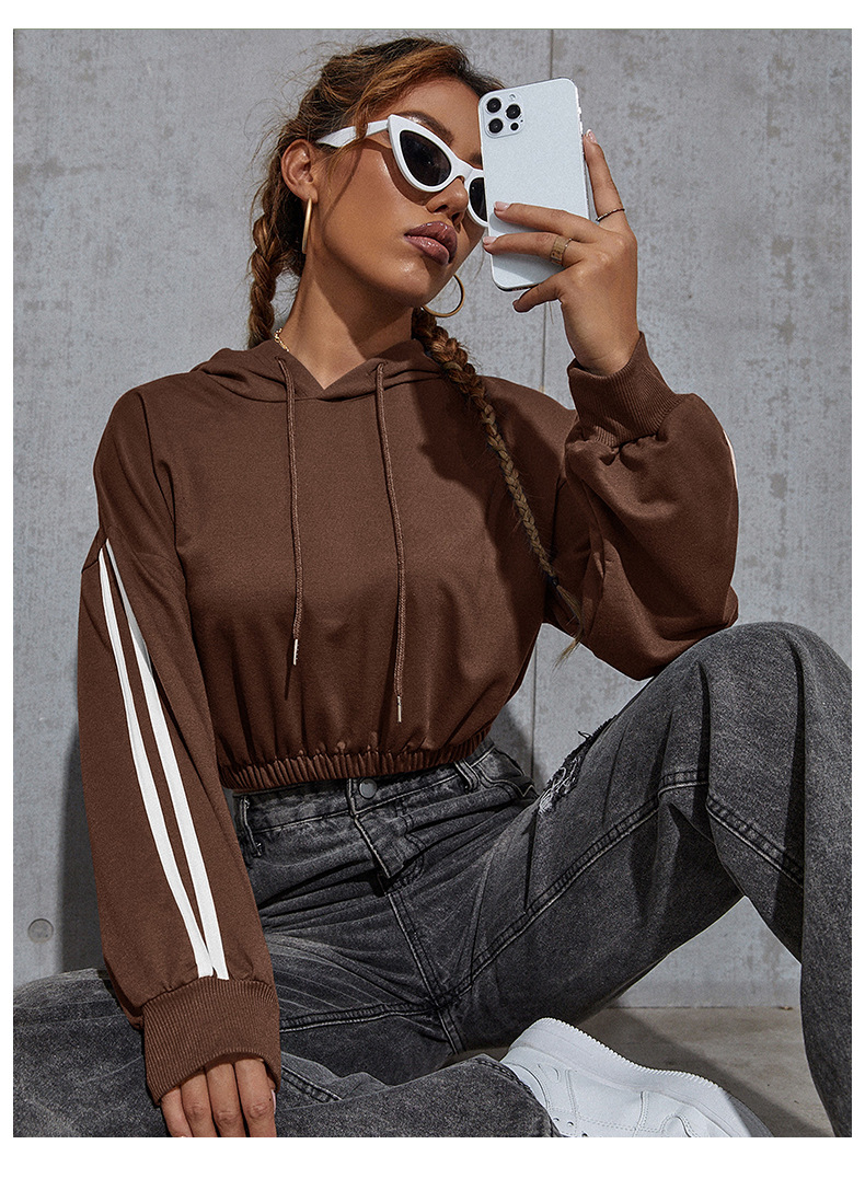 solid color striped cropped hoodie nihaostyles clothing wholesale NSDMB89292