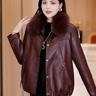 可拆卸大毛领加绒加厚海宁女士皮衣外套2026新款大码短款妈妈装