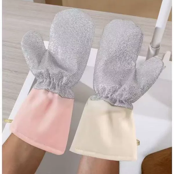 Leather Silver Thread Dishwashing Gloves, Multifunctional Kitchen Gloves, Extended and Thickened Version, Household Cleaning and Stain Removal, Silver Thread Anti-Scald