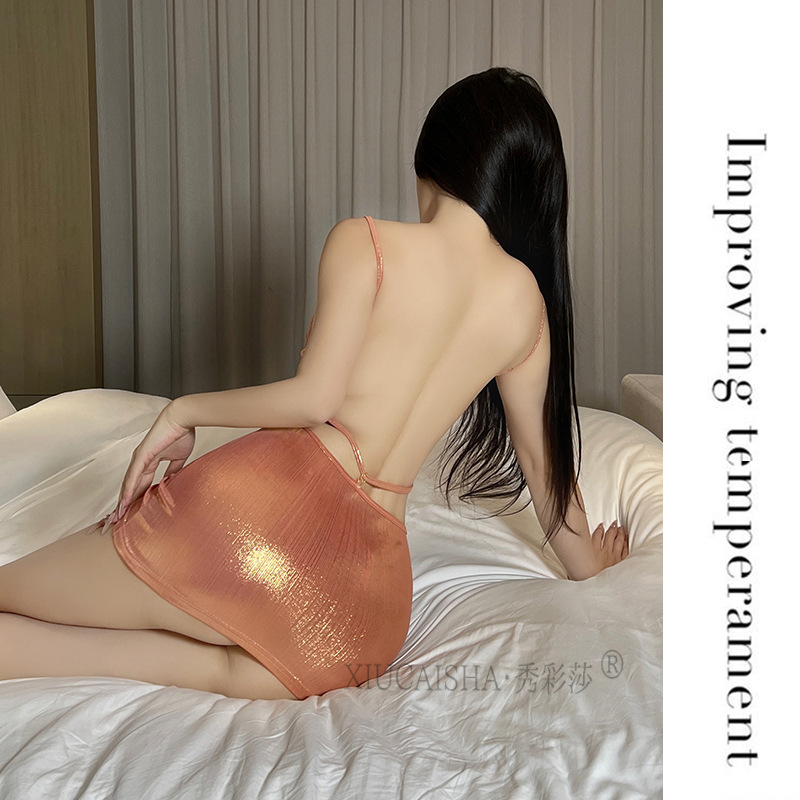 Xiucaisha Sexy Mini Dress with Suspenders, Slim Fit Short Skirt, Rose Gold — detail image 11