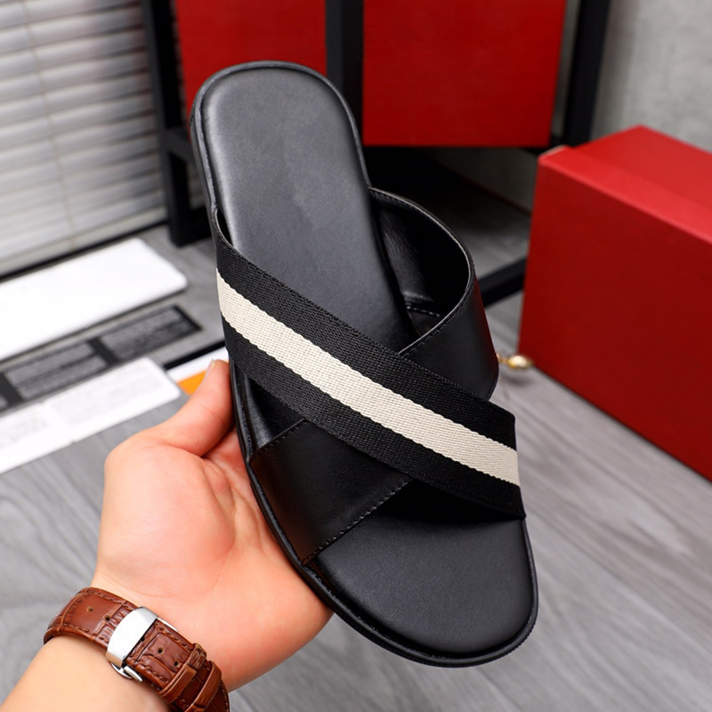 European Style Breathable Beach Trendy Big Brand Genuine Leather Balenciaga Men's Summer Non-Slip Slide Sandals