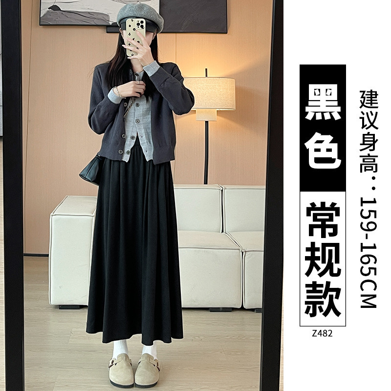黑色糯米裙半身裙女长款2025新款秋冬季a字裙显瘦小个子加绒长裙|undefined