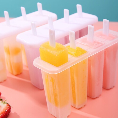 4-Piece Old Ice Lolly Mold with Lid for Home Use, Cute Children's Ice Stick Popsicle Mold DIY Homemade Ice Cream Popsicle Mold