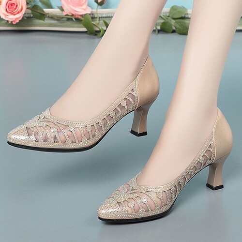Breathable mesh sandals for women summer new style soft sole shallow mouth women's shoes summer high heels hollow shoes trendy
