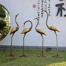 仿铜仙鹤雕塑摆件售楼部假山水池造景大型抽象丹顶鹤园林景观装饰