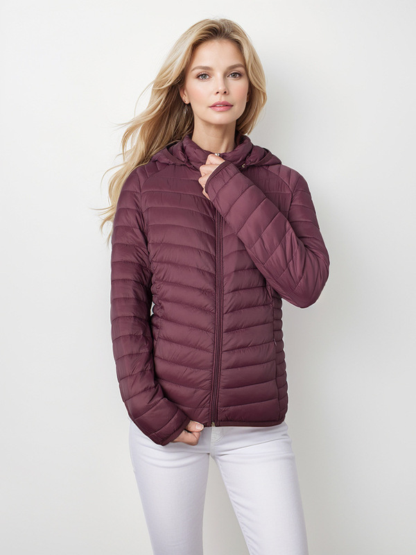 女性のファッション超軽量パッド入り綿パッド入りジャケット女性ソリッドカラー軽量暖かいコート取り外し可能なフード収納袋付き|undefined