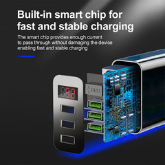 5V3.1A數顯充電器 3USB數顯快速充電器智能手機充電頭跨境