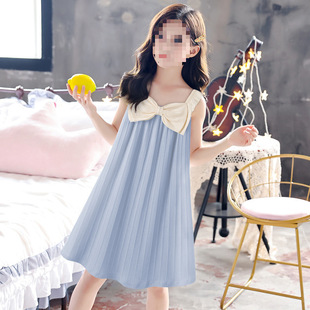 Girls 2025 New Nightgown Women's Pure Cotton Summer Bow Suspender Skirt Sweet and Cute Student Girl Home Clothes