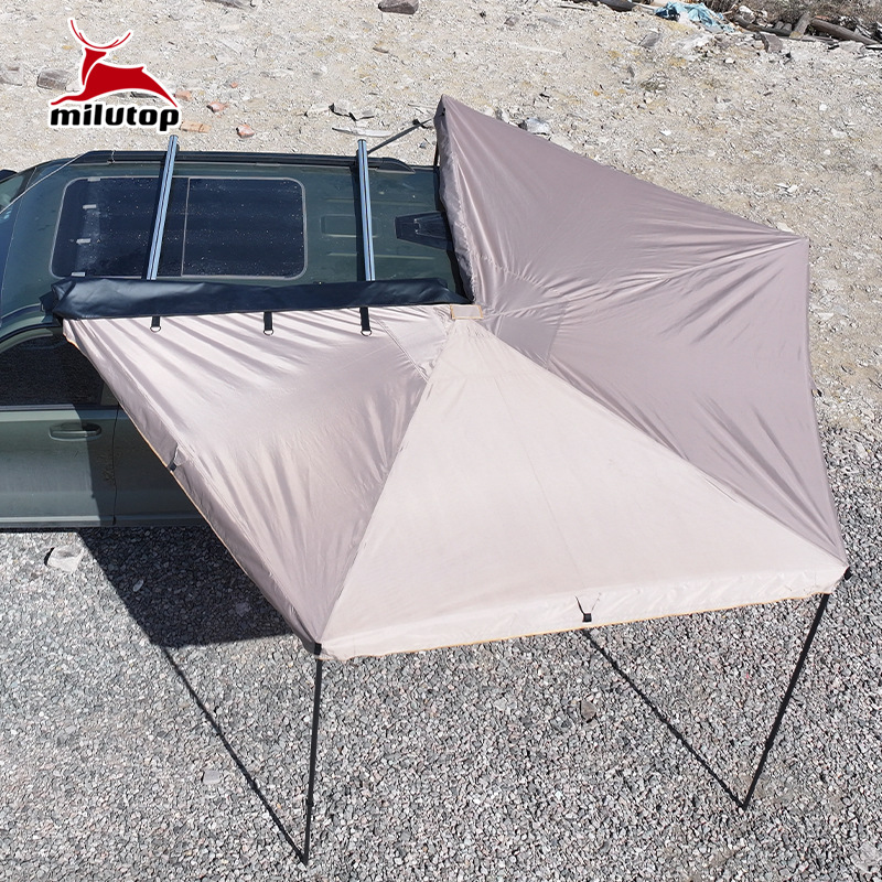 Mystery Deer Directo Factory Tienda de puerta de automóvil de 270 grados sin luz de doble poste Tienda de apertura rápida con dosel en forma de abanico de 270 grados