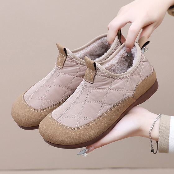 New Old Beijing Winter Women's Soft Sole Peas Cotton Shoes Slip-on fleece-lined Warm Shoes Casual Comfortable Lazy Cotton Shoes