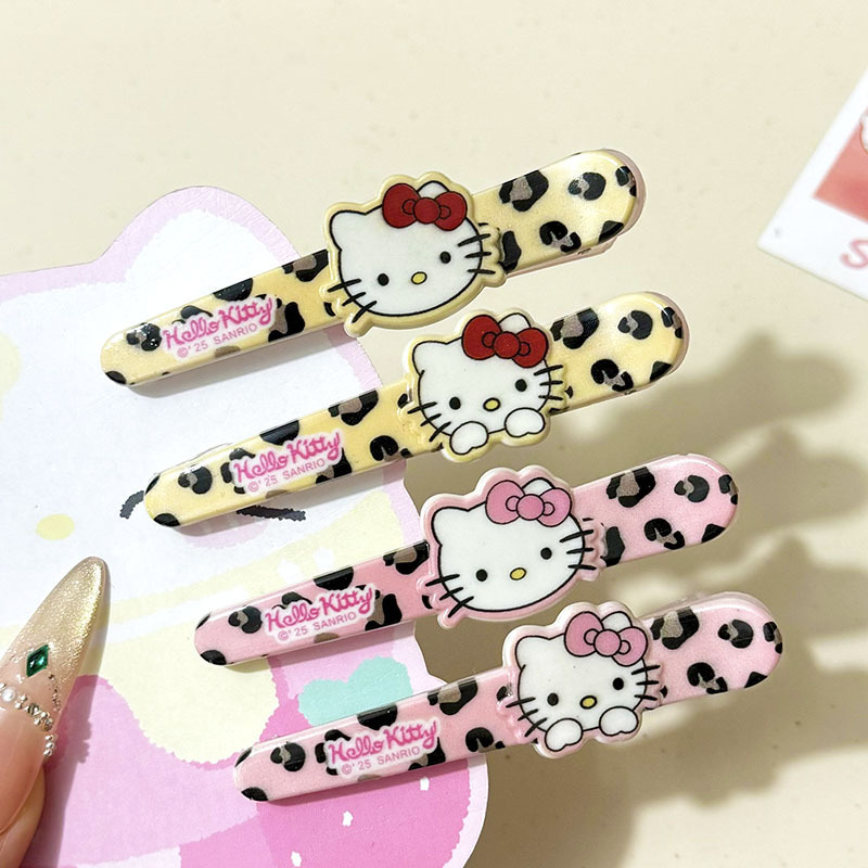 新款一字夹侧边夹可爱豹纹猫咪鸭嘴侧边卡通少女刘海甜美ins发夹|undefined