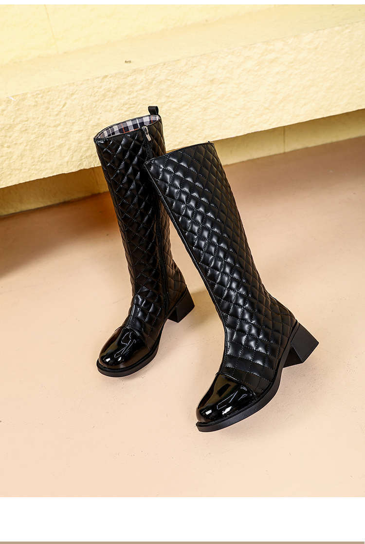 Xiaoxiang style sleeve dia grid high 2024 new autumn and winter round toe thick, unable to keep up with the knee knight_voghion.com