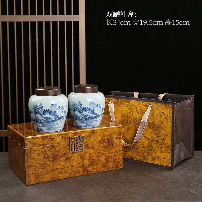 复古陶瓷茶叶罐单罐双罐木盒整套批发可加印 茶礼品食品茶叶包装