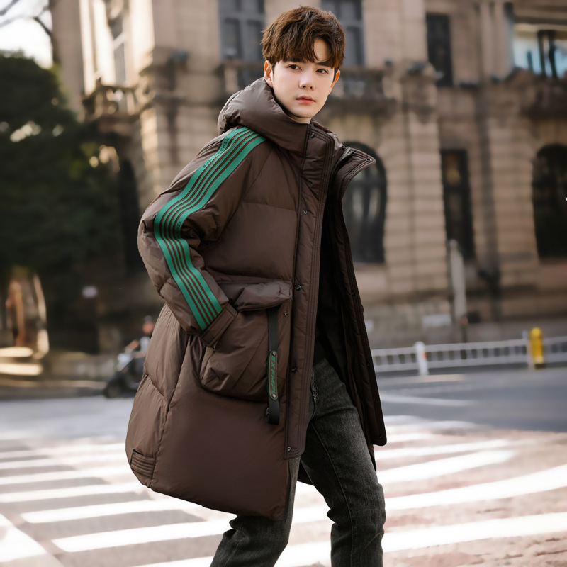 Down Jacket Men's Mid-Length Youth Winter New Thickened Jacket Contrasting Color Trendy Brand Student Parka