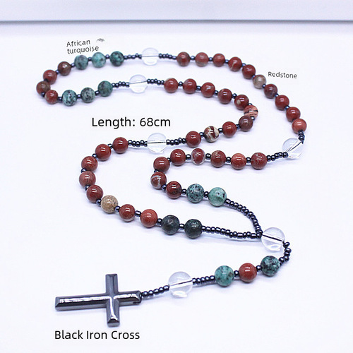 时尚欧美天然石玛瑙毛衣链手工石头珠长款配饰男女十字架项链
