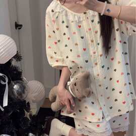 夏季短袖双裤袋婴儿棉睡衣家居服套装