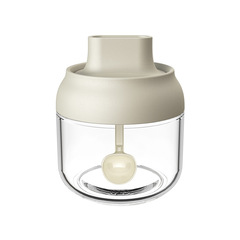 Moisture-proof and high-temperature resistant glass spice jar, spice canister, kitchen spoon lid integrated seasoning box, salt pot, seasoning pot set