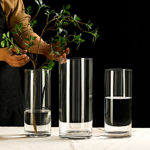 Simple large transparent straight glass vase wholesale floor-standing rich bamboo horse drunken wood flower arrangement vase hydroponic ornaments