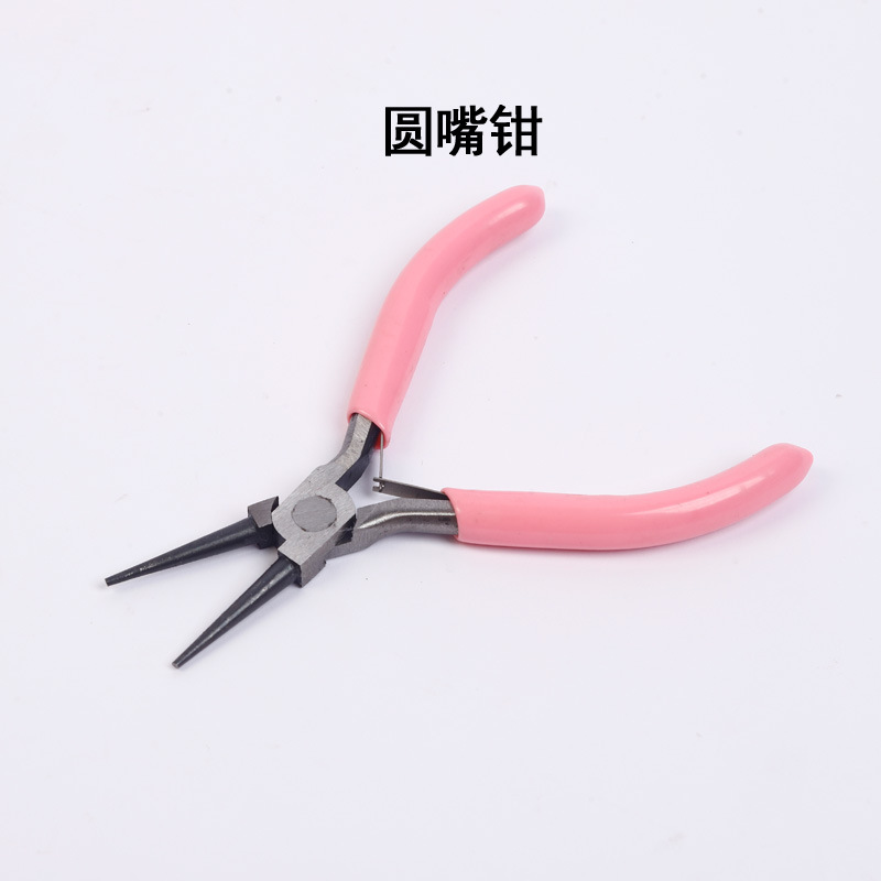 Juego de herramientas artesanales DIY, alicates de punta fina de 5 pulgadas con mango rosa, alicates para joyería sin dientes, alicates pequeños para joyería