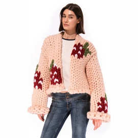 现货 秋冬跨境欧美外贸新款休闲纯手工针织衫草莓毛衣外套sweater