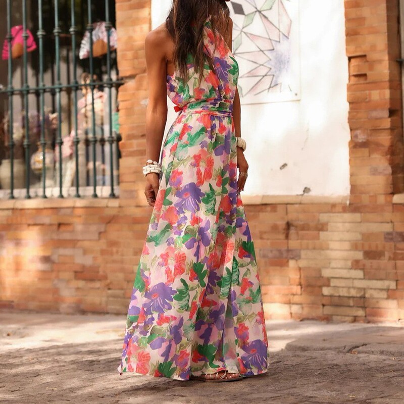 2026 Spring European and American Style Elegant Printed Women's Fresh Wrap Dress with Pleats, Stylish Long Commuter Dress