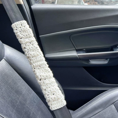 Car Seat Belt Shoulder Pads, Seat belt shoulder pad - milky-white-flower-safety-belt-cover-2pcs-205x10cm
