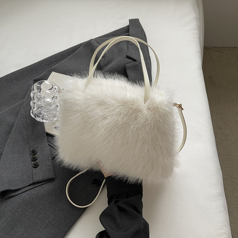 Bolso de Hombro de Peluche de Peluche y Cuero Sintético para Uso Diario image 4