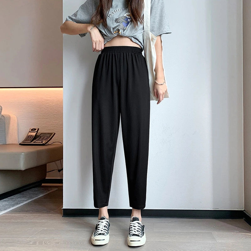 fat mm Large Haren pants 300 Pounds of wild 2022 Spring and summer new pattern Korean Edition Easy Show thin Nine points Casual pants