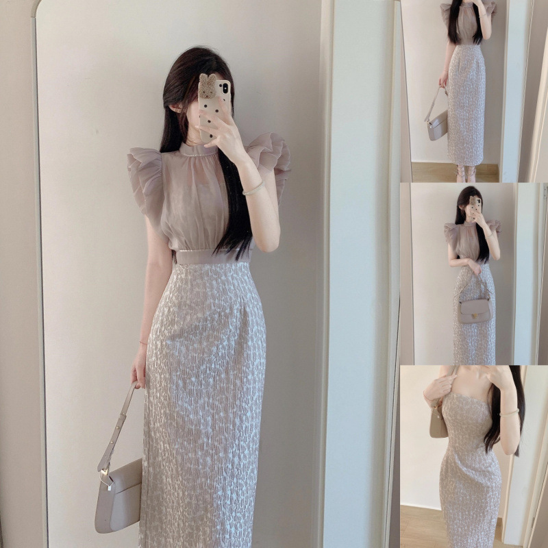 夏季富家千金感穿搭御姐轻熟风气质名媛上衣吊带连衣裙两件套装女