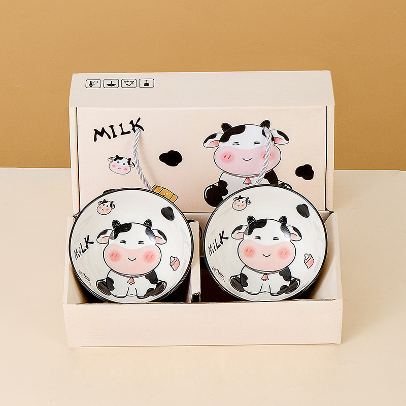 젖소 싱글 2인용 식기 세트 - 선물 포장