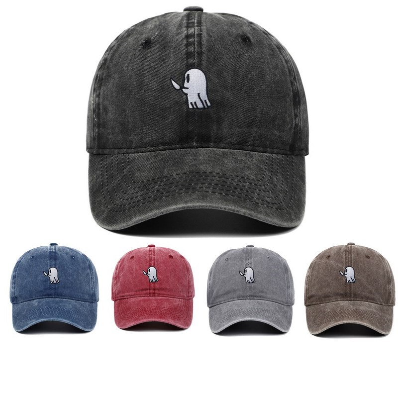 2022 foreign trade new ghost embroidered baseball cap cotton washed baseball cap outdoor leisure sun hat
