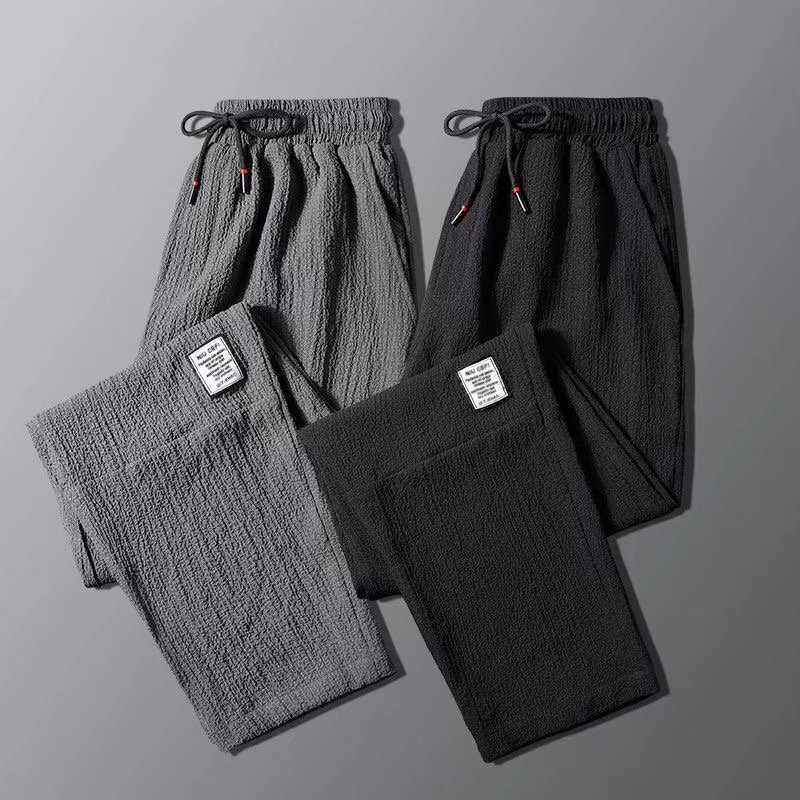 Work Pants for Men, Ice Silk Elastic Work Pants, Loose Straight-Leg, Wear-Resistant, Construction Site Workwear, Quick-Drying