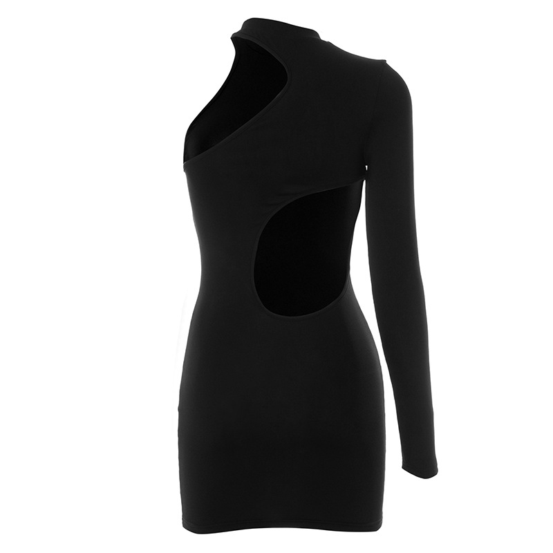 Fashion Solid Color Round Neck Long Sleeve Patchwork Spandex Polyester Above Knee A-Line Skirt