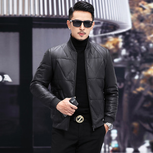 2025 New Haining Leather Men's Leather Jacket Youth Winter Warm Fashion Short Thick Jacket Trendy