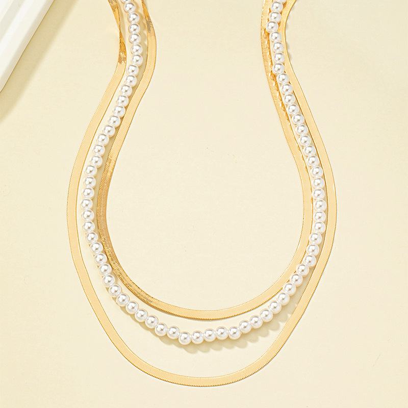 Fashion Geometric Imitation Pearl Alloy Plating Layered Necklaces