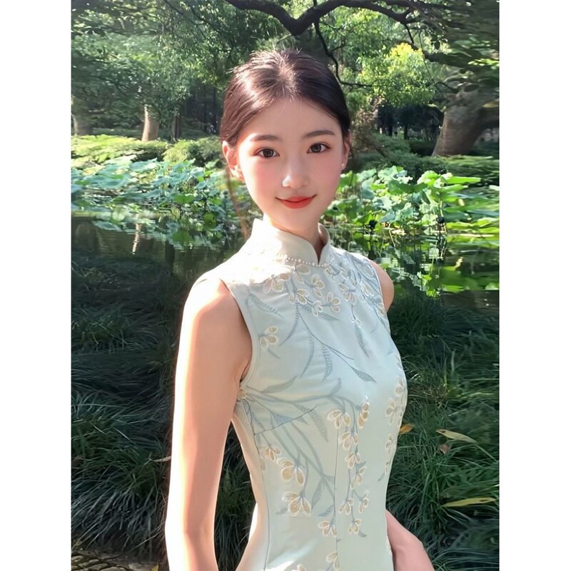 New Chinese Style Jacquard Sleeveless Vest Dress with Gentle Elegant and Beautiful Niche Waist-Cinching Improved Cheongsam Dress