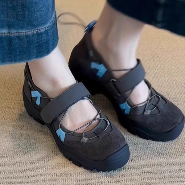 Versión de piel de oveja ~ Zapatos Mary Jane de velcro de estilo retro francés nuevas sandalias deportivas de ballet casual de todo fósforo para mujer