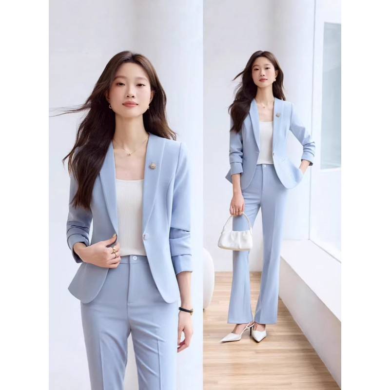 Light Blue Blazer for Women 2025 Spring and Autumn New Style High-End Professional Suit for Broadcast Hosts and Art Exams Light Blue Blazer for Women 2025 Spring and Autumn New Style High-End Professional Suit for Broadcast Hosts and Art Exams
