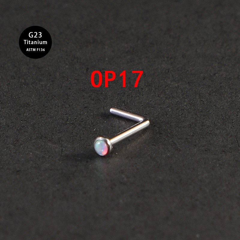 F136 Pure Titanium Alloy Hook Opal Side Nose Body Piercing Jewelry Ear Stud 20G 0.8mm Thin Rod_voghion.com