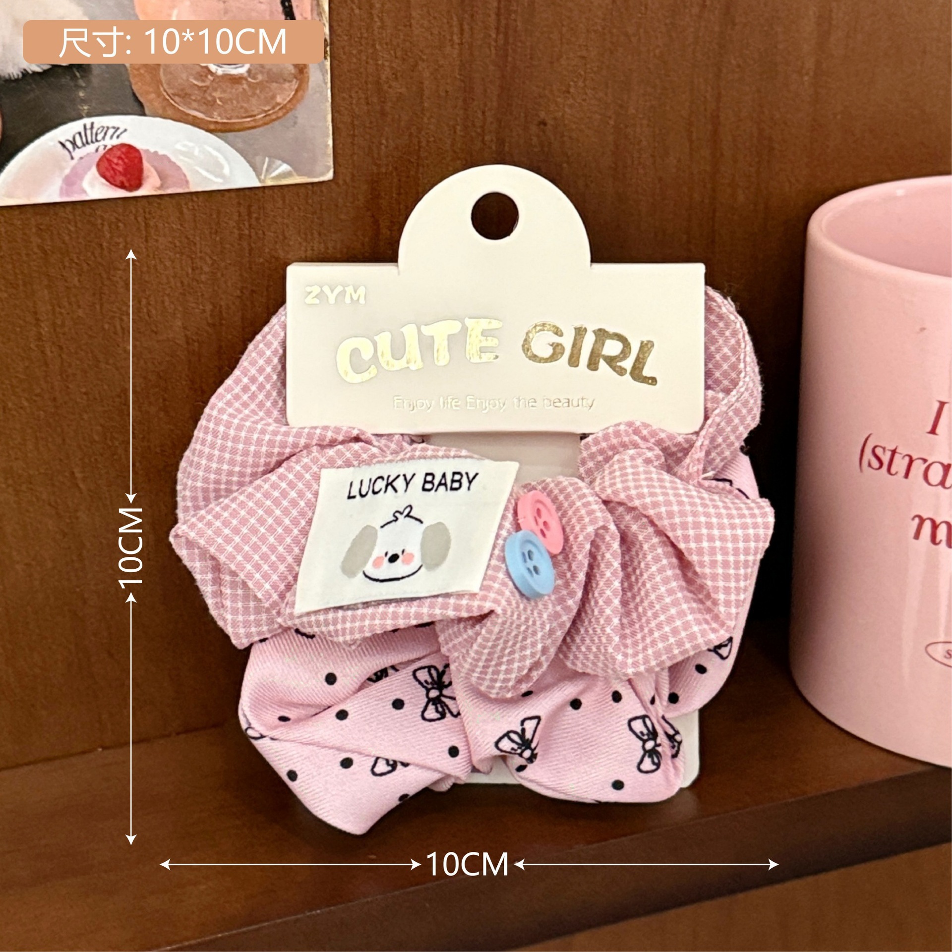 5# 핑크 작은 격자 무늬 개 대장 링