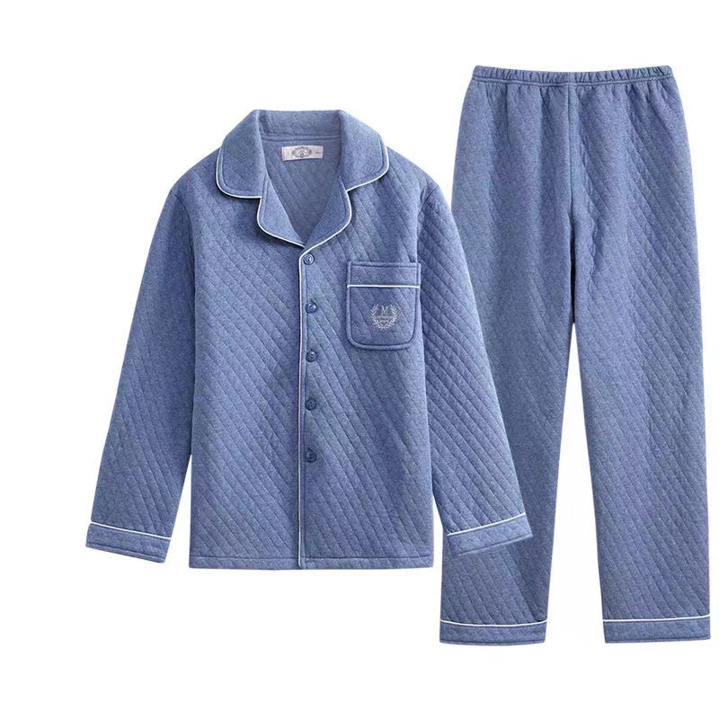 Pijama de hombre otoño y invierno engrosado aire de algodón de manga larga mezclado juvenil de mediana edad caliente primavera y otoño set de ropa de algodón casero