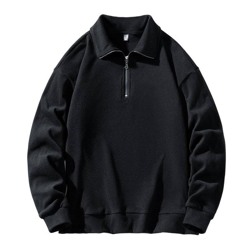 Half-Zip Stand Collar Thermal Sweater Long Sleeve Pullover Thickened Solid Color Top Men_voghion.com