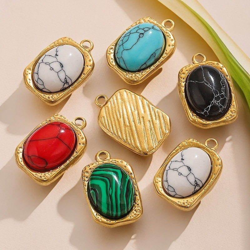 Inswind nuevo colgante de acero inoxidable cuadrado simple colgante turquesa mirad personalidad joyas colgante al por mayor