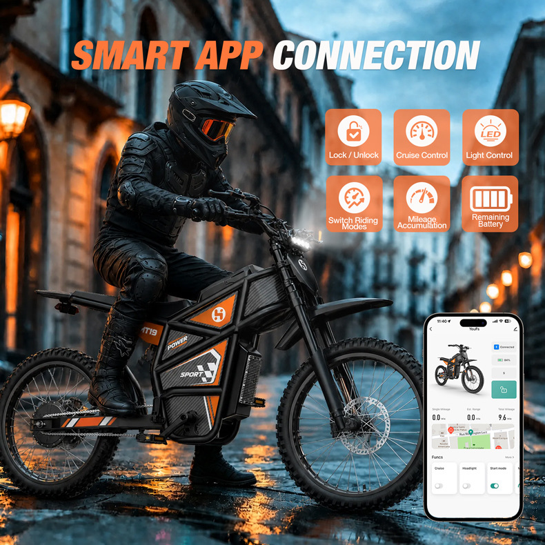 European and American Overseas Warehouse Cross-Border 19-Inch Off-Road Electric Motorcycle for Adults, 3000W Lithium Battery Mountain Bike, 60V 35Ah Electric Vehicle