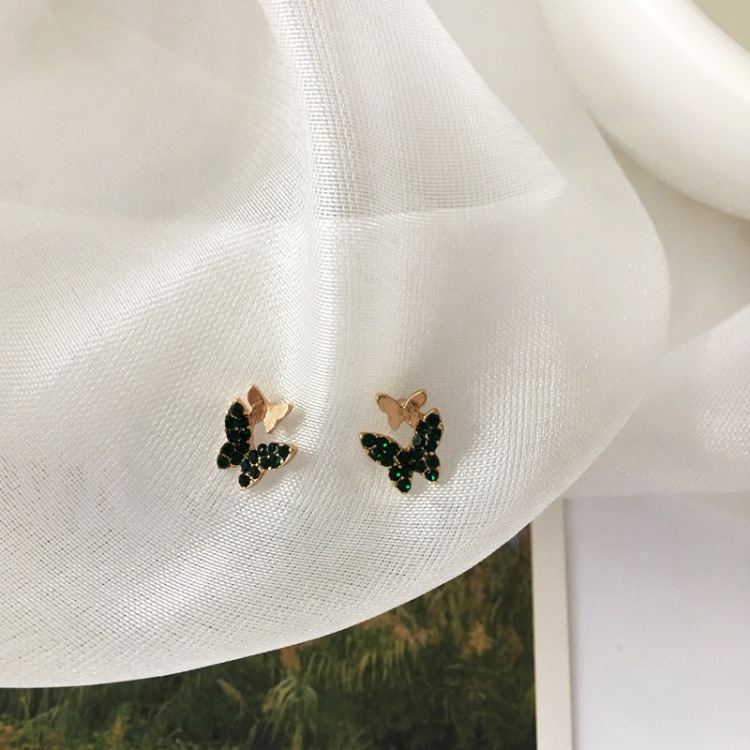 Fashion Small Green Diamond Butterfly Alloy Earrings Wholesale display picture 12