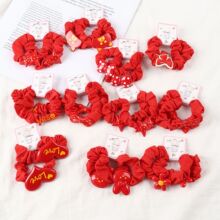 女式新年发饰过年毛绒头绳女童红色头花秋冬发圈女孩春节拜年头饰