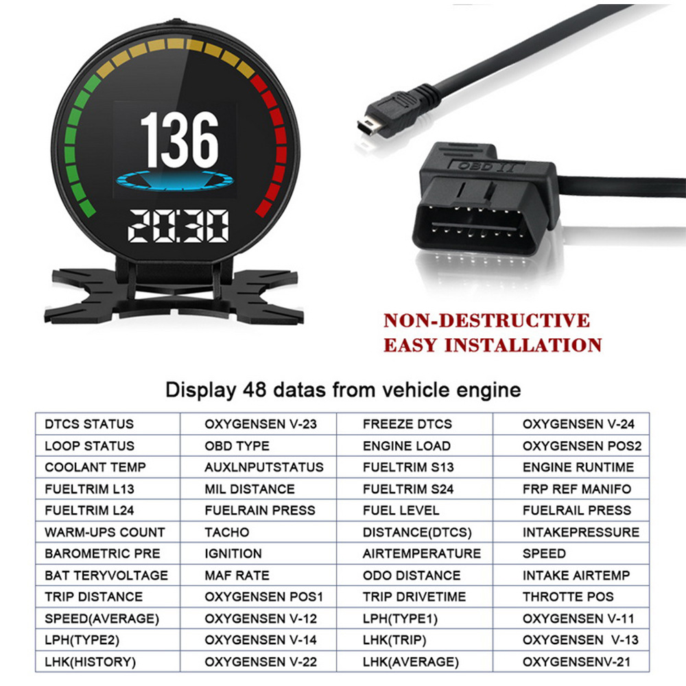 P15 Intelligent Driving Computer Obd2 System 2.84inch Lcd Color Screen Information Does Not Require Reflection for Hud Head-Up Display