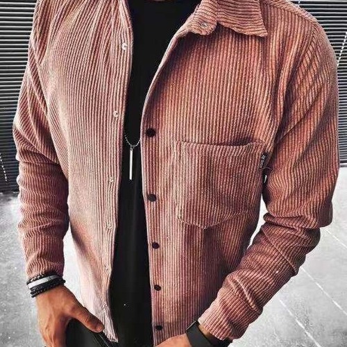 Autumn/Winter Men's Clothing Men's Shirt Striped Pocket Long-Sleeve Shirt